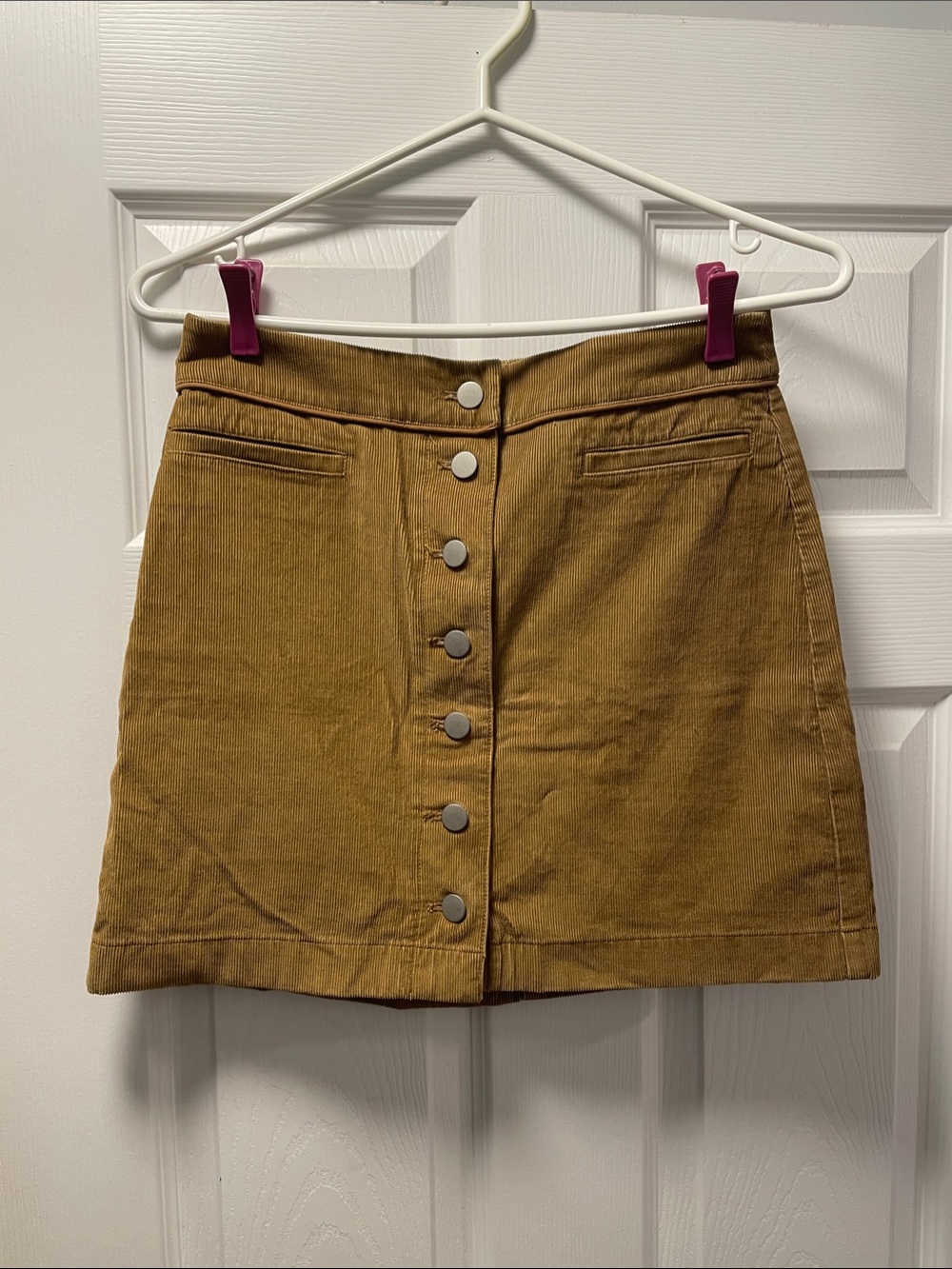 Aritzia Wilfred Free Button-Front Corduroy Mini Skirt in brown